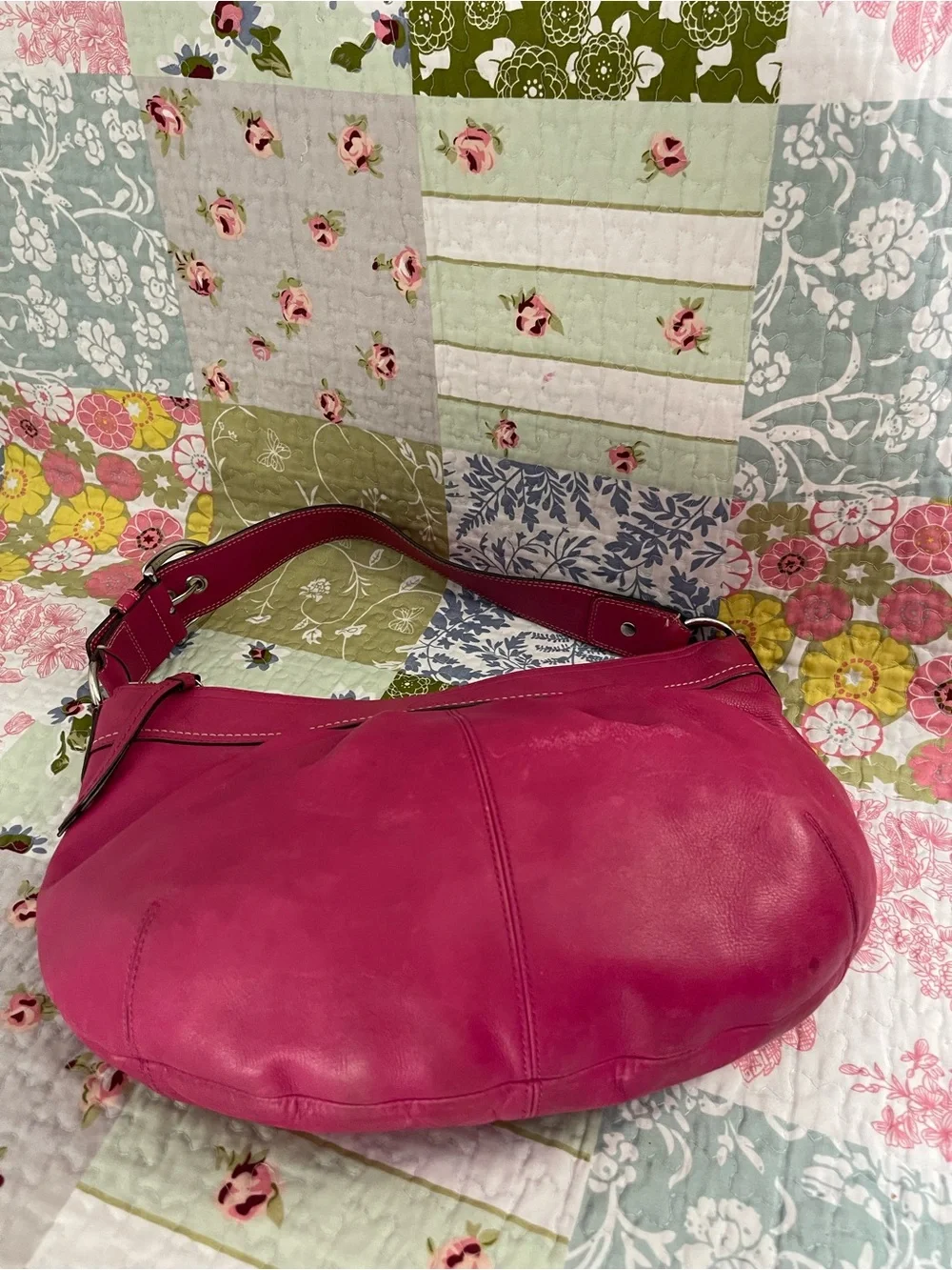 Coach Hot Pink Leather Shoulder Hobo Bag